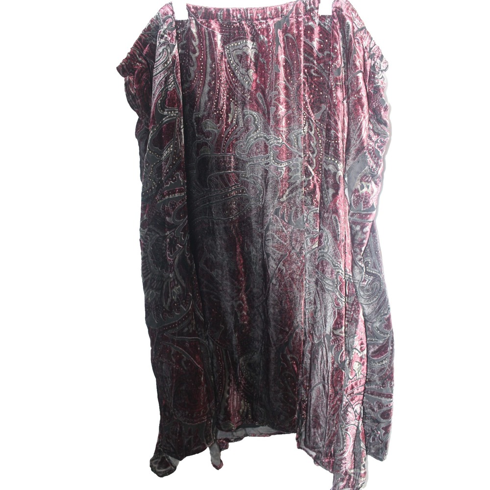 Bob Mackie Studio 4X Black Burgundy Paisley Velvet Handkerchief Maxi Skirt - Picture 2 of 4